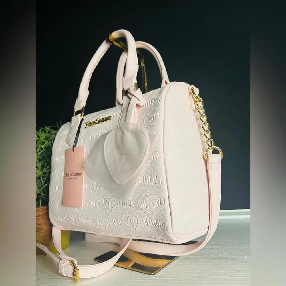 Juicy Couture Fame Pink Satchel Heart Embossed w/ Charm & Crossbody Strap NWT